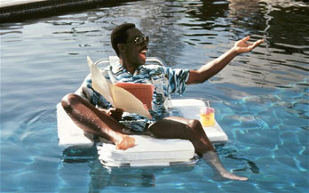 We imagine Eddie *actually* randomly hangs out in people's swimming pools.