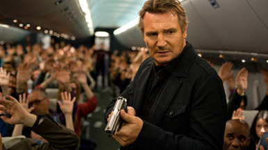 This is not footage from Non-Stop. Neeson isn't allowed to fly commercial now.